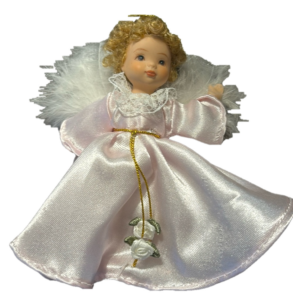 DG Creations Angel Joy Porcelain Doll Christmas Tree Ornament pink Dress